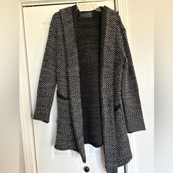 Foxblood Open Front Diamond Grey and White Hooded Cardigan Sweater - M/L - Picture 3 of 11